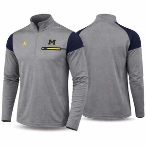 Michigan Wolverines Jordan Dri-Fit Quarter Zip Pullover Gray Large